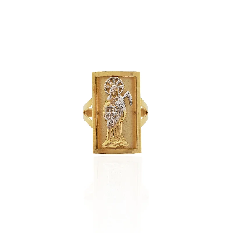 Custom Wedding Rings For Personalized Vows-Two-tone Santa Muerte Pendant (14K).