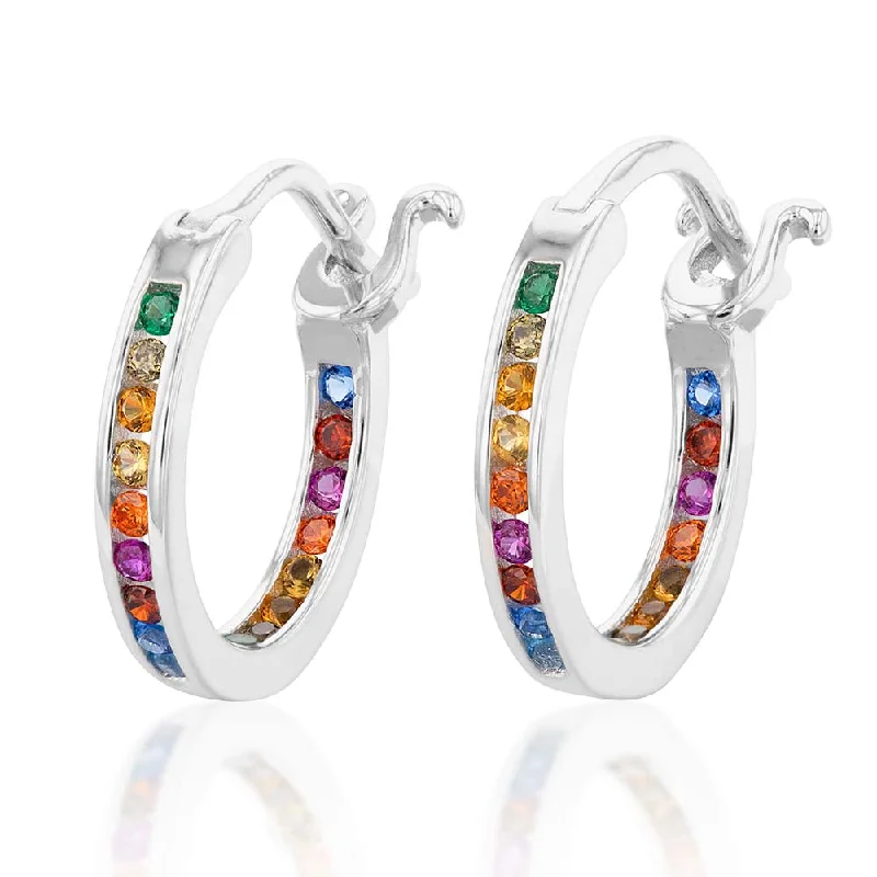 Affordable Earrings For Budget-Friendly Style-Sterling Silver Multicolour Rainbow Cubic Zirconia 15mm Hoop Earrings