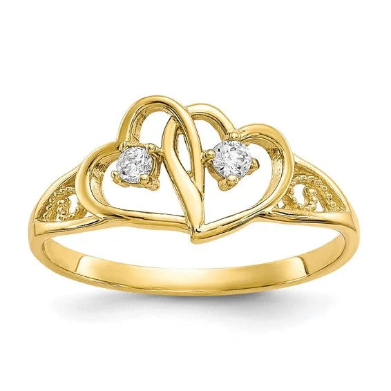 Unique Engagement Rings For Romantic Proposals-10k Gold Double Heart CZ Filigree Ring