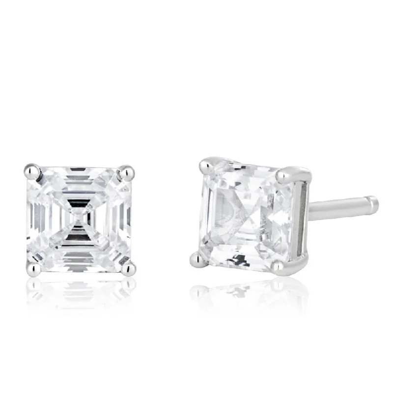 Silver Earring Cuffs For Modern Style-Sterling Silver Cubic Zirconia Octagon Step Cut Stud Earrings