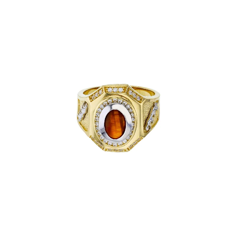 Luxury Wedding Rings For Brides and Grooms-Two-Tone Tiger-Eye Panther Ring (14K)