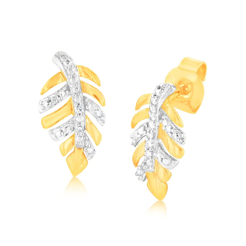 Eye-catching Earrings For Attention-Grabbing Style-9ct Yellow Gold Leaf Shaped Diamond Stud Earrings