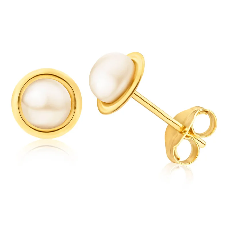 Silver Hoop Earrings For Chic Style-9ct Yellow Gold 4mm Freshwater Pearl Stud Earrings