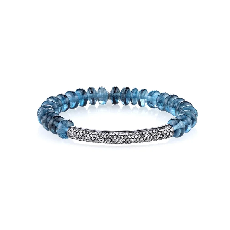 Simple Sterling Silver Bracelets For Everyday Fashion-London Blue Topaz Bracelet With Diamond Bar  B0001956