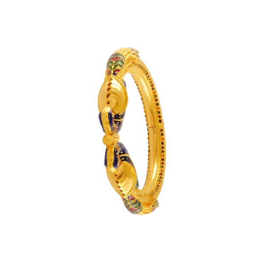 Unique Silver-Plated Bangles For Budget-Friendly Glam-Traditional 22k Gold Bangle With Meenakari Peacock