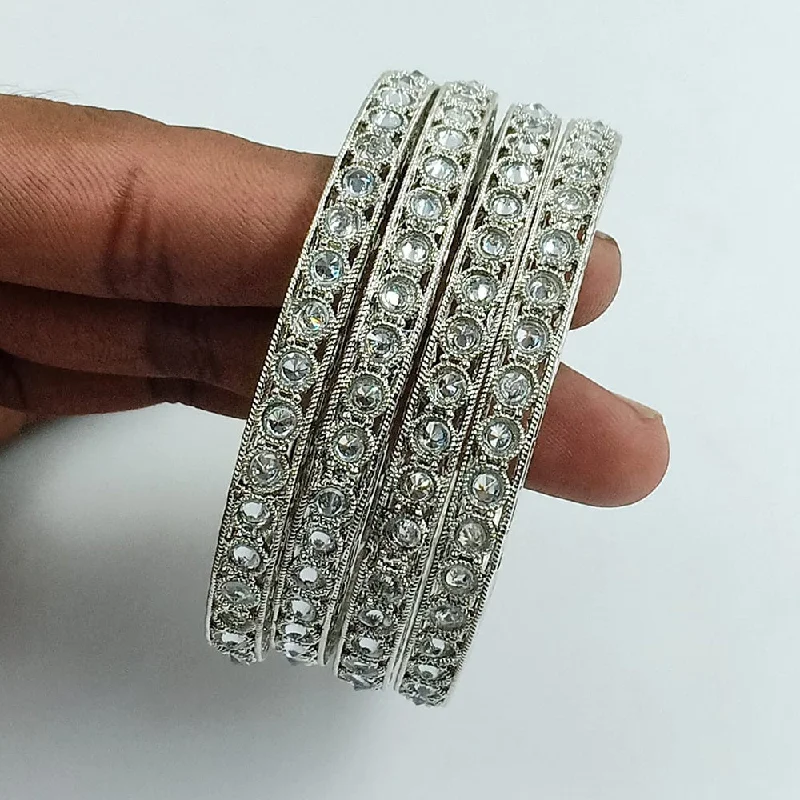 Stunning Stackable Bangles For Layered Fashion-Jcm Silver Plated Crystal Stone Bangle Set