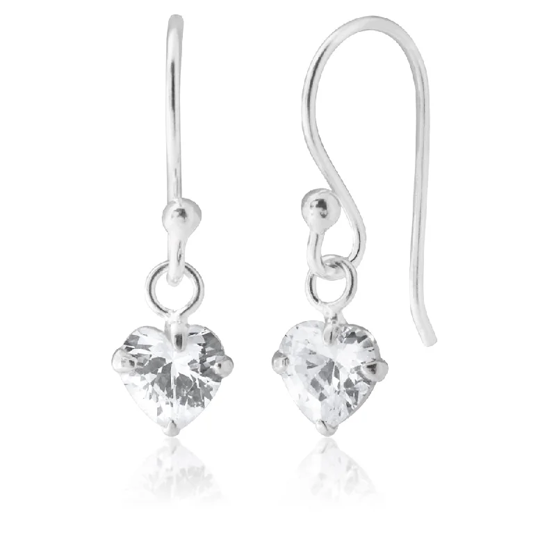 Gold Earrings For Classic Luxury-Sterling Silver Heart Drop Hook Earrings