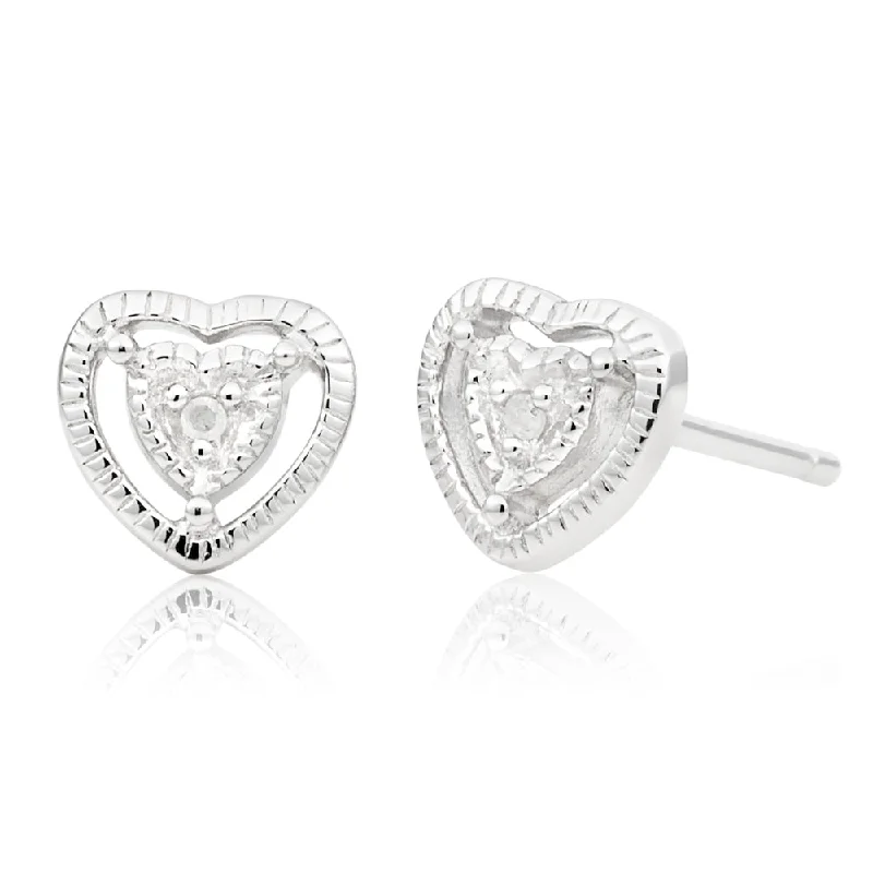 Luxurious Pearl Earrings For Weddings-Sterling Silver Diamond Heart Stud Earrings