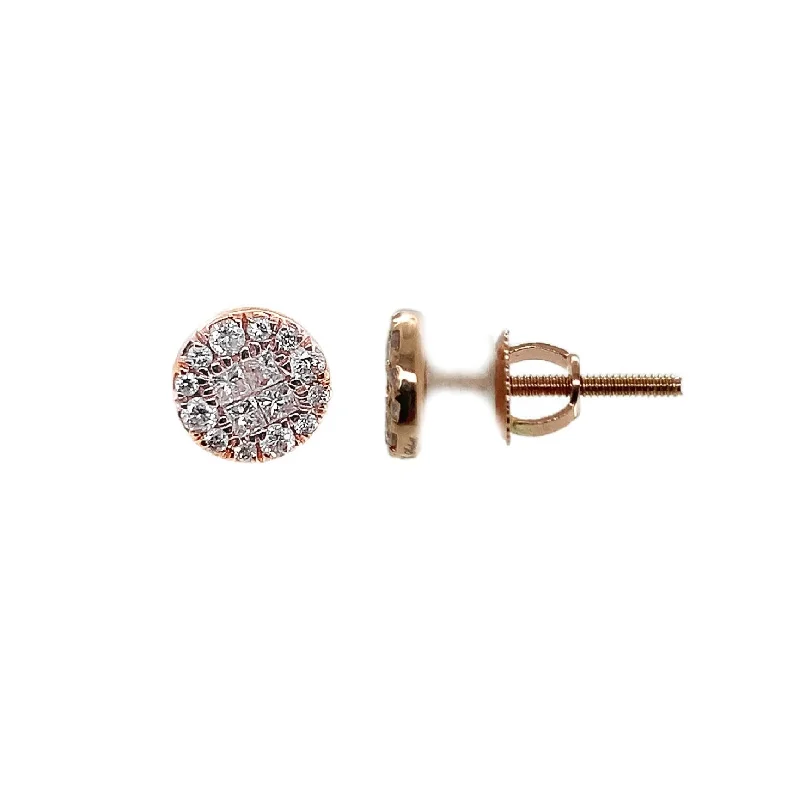 Double Hoop Earrings For Fashion Forward Looks-14K Rose Gold Diamond CLuster Earrings