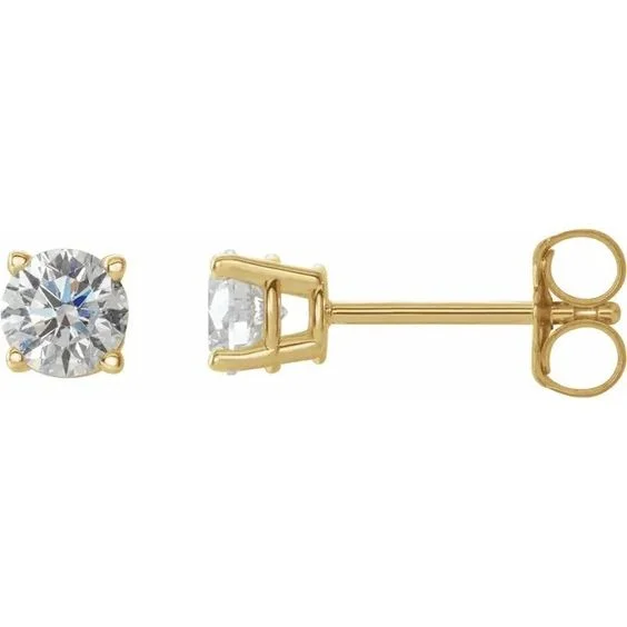 Beautiful Earrings For Bridesmaids-1/2ct Round Natural Diamond Stud Earrings in 14k Yellow  Gold