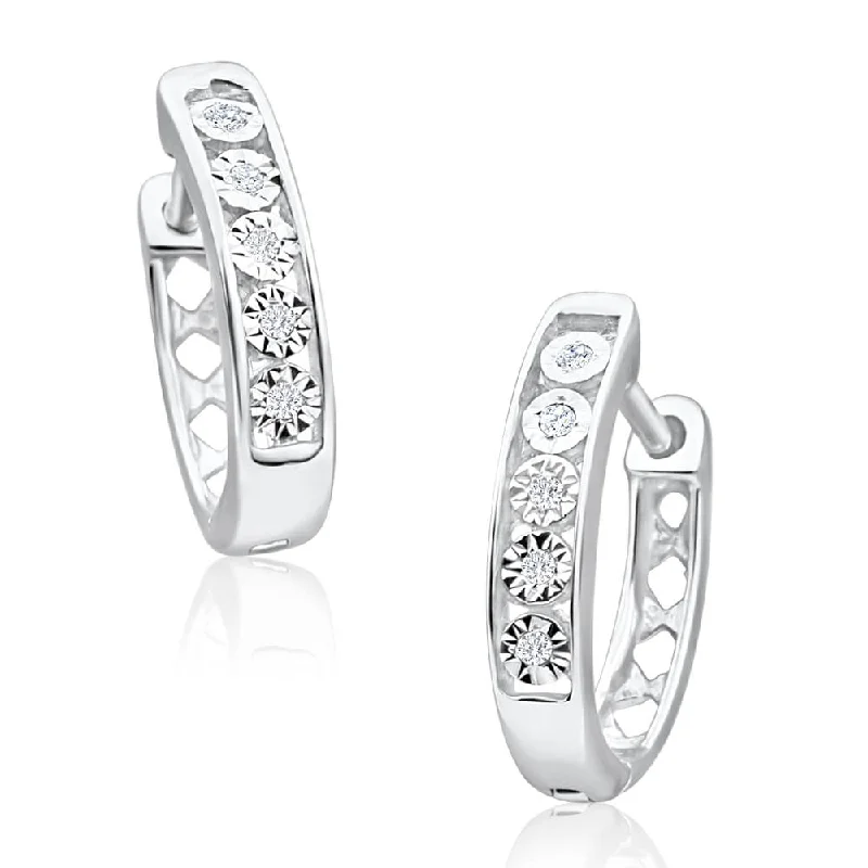 Personalized Earrings For Custom Looks-9ct White Gold Exquisite Diamond Hoop Earrings