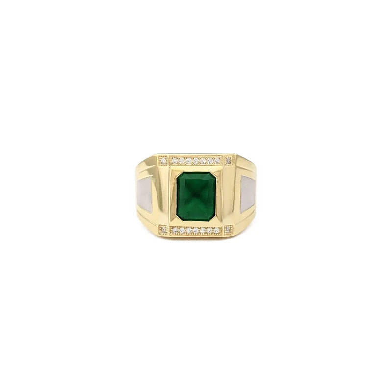 Stunning Stackable Rings For Fashion-Forward Looks-Radiant-Cut Faux Emerald Two-Toned Ring (14K)