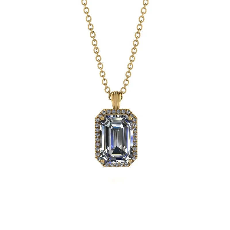 Halo Emerald Cut Diamond Necklace - Izabella No. 1