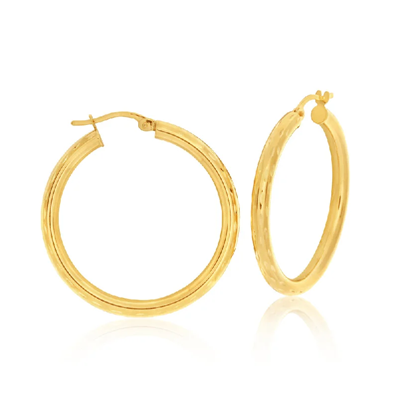 Silver Stud Earrings For Effortless Chic-9ct Yellow Gold Diamond 25mm Cut Hoop Earrings