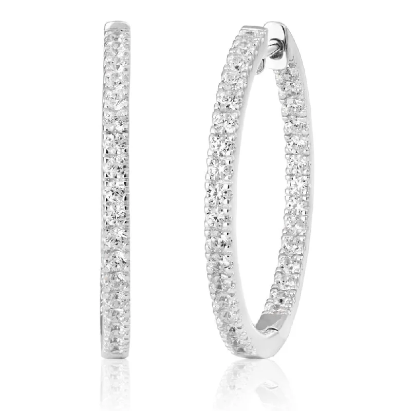 Timeless Earrings For Classic Fashion-Sterling Silver Cubic Zirconia 25mm Hoop Earrings