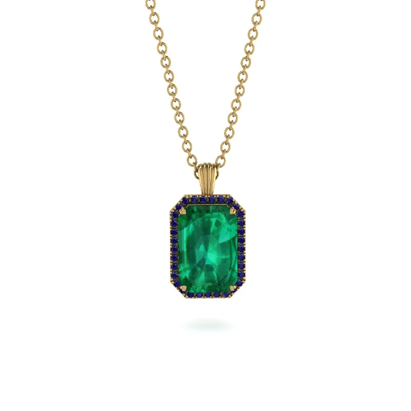 Halo Emerald Cut Emerald Necklace - Izabella No. 64