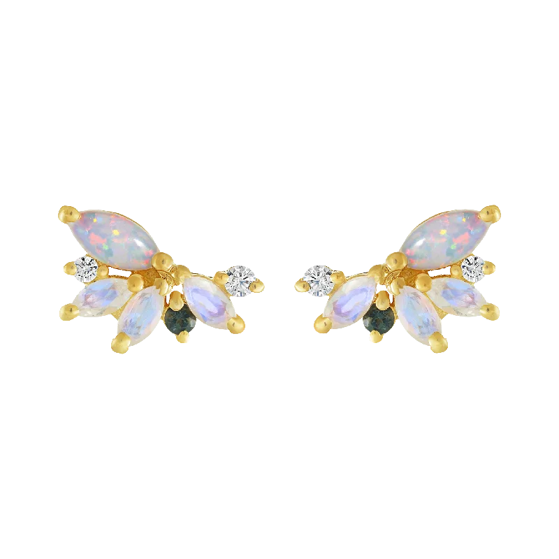 Simple Hoop Earrings For Everyday Style-Opal & Diamond Butterfly Studs