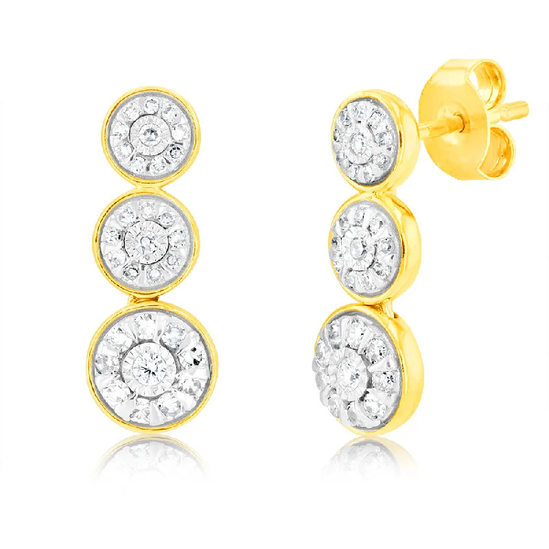 Unique Colored Earrings For Stylish Women-Luminesce Lab Grown 1/3 Carat Diamond Drop Earrings in 9ct Yellow Gold