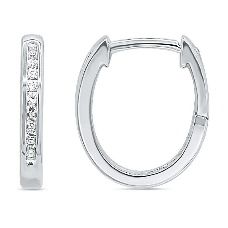 Unique Colored Earrings For Stylish Women-9ct White Gold Hoop Earrings with 20 Brilliant Diamonds