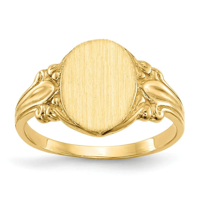 Beautiful Rose Gold Rings For Elegant Fashion-14k Yellow Gold Oval Signet Ring With Decorative Band (Ladies Sizes)