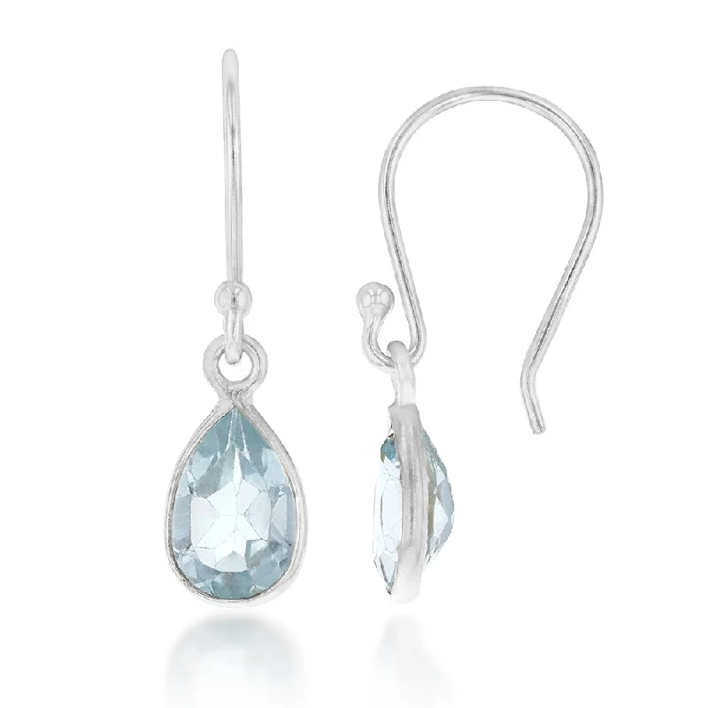 Glamorous Earrings For Elegant Evenings-Sterling Silver 7x5mm Sky Blue Topaz Hook Drop Earrings