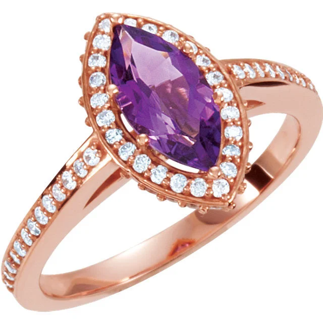 Stylish Wedding Bands For Modern Couples-14K Rose Gold Marquise Amethyst & 1/3 CTW Diamond Ring