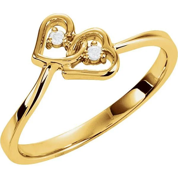 Simple Stackable Rings For Elegant Style-14k Gold Diamond Double 2-Stone Heart Promise Ring - White, Rose or Yellow