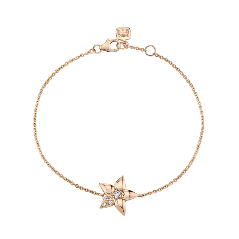 Custom Gold-Plated Bracelets For Personalized Gifts-Single Leaf Lily Artisan Pave Bracelet