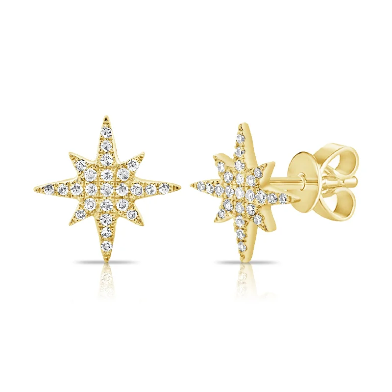 Art Deco Earrings For Retro Vibes-Diamond Starburst Stud Earrings in 14K Gold