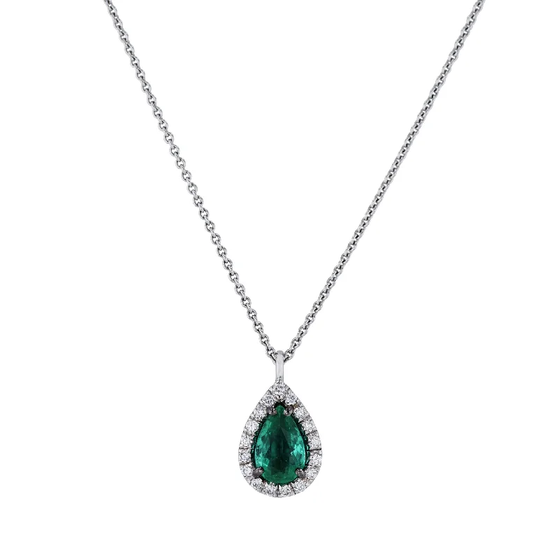 Colombian Emerald White Gold Diamond Pendant Necklace