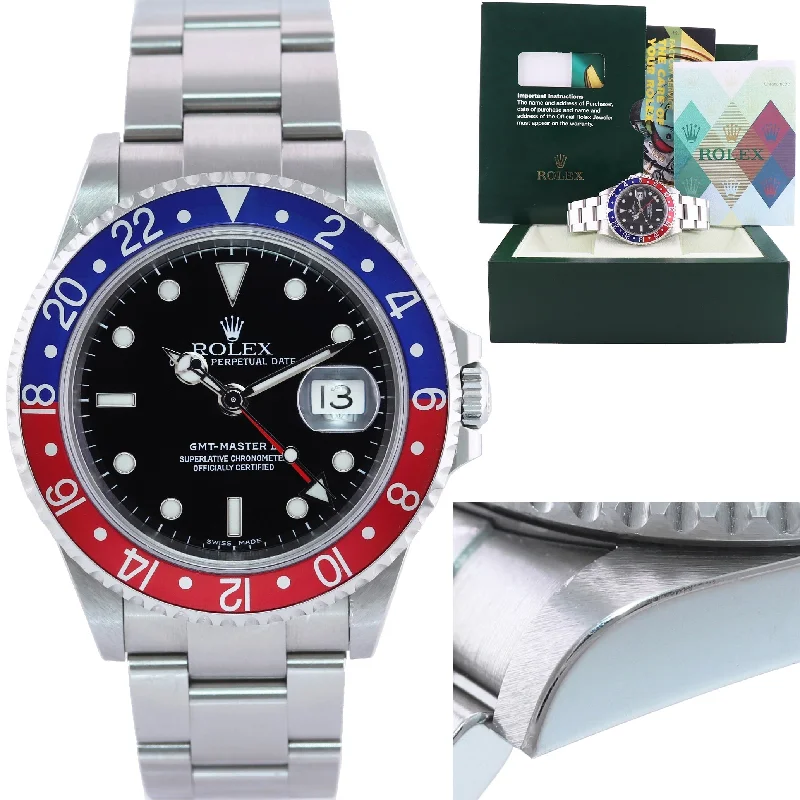 Trendy Pocket Watches For Vintage Style-MINT 2005 PAPERS Rolex GMT-Master II 2 Pepsi Blue Steel 16710 No Holes Watch Box