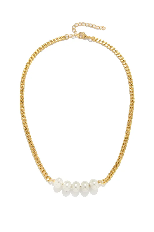 Perlas Adjustable Faux Pearl Necklace - Gold