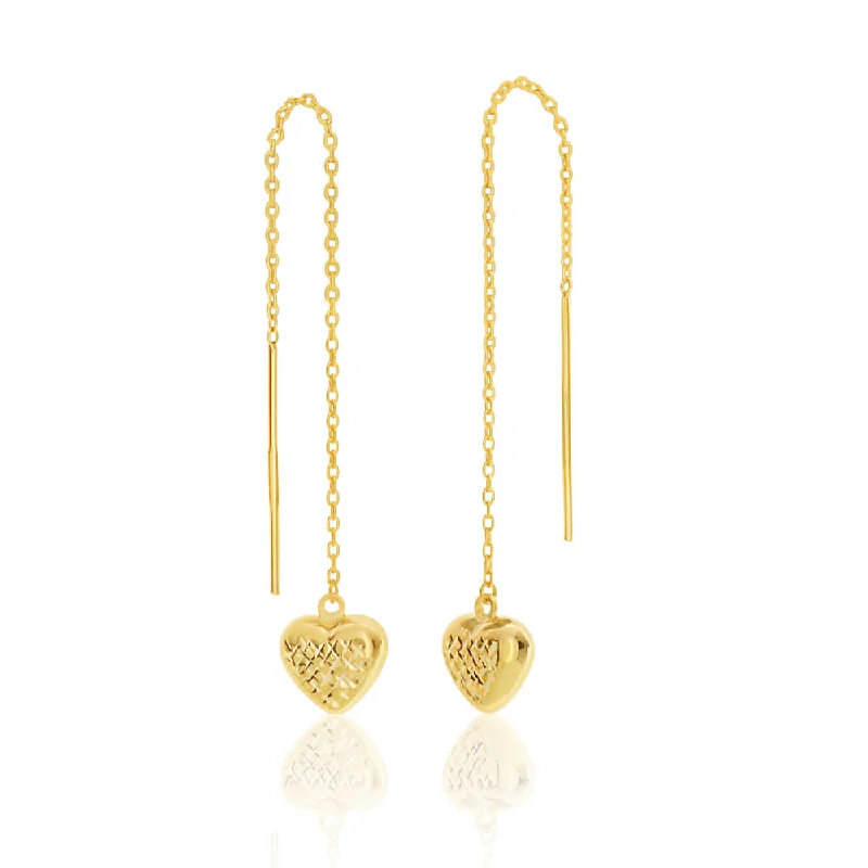 Exclusive Earrings For Fashion Forward Style-9ct Yellow Gold Silver Filled Heart Long Thread Drop Earrings