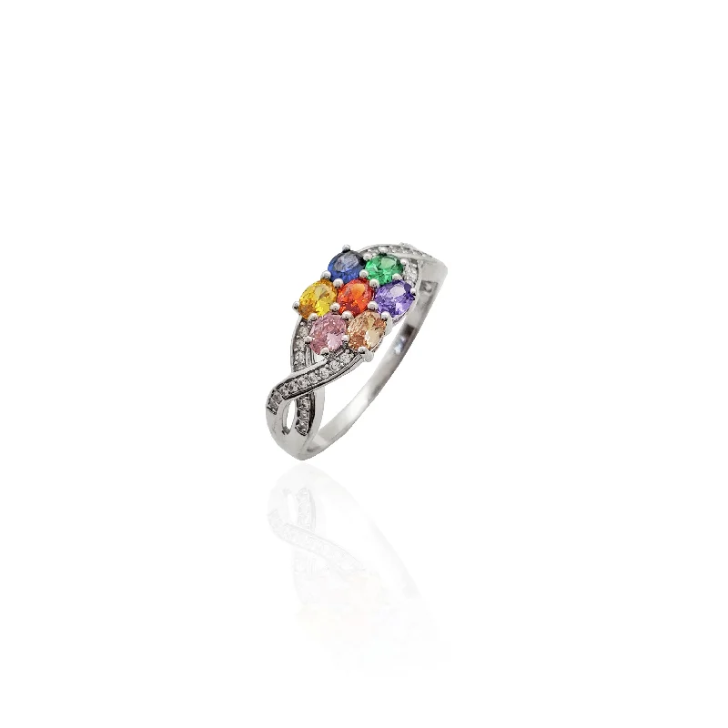 Stunning Wedding Rings For Bridal Glam-Rainbow Bouquet Twist Band (Silver)