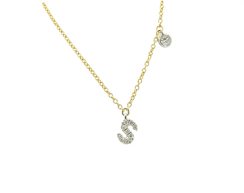 14Kt White And Yellow Gold Diamond Initial S Necklace